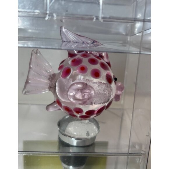 Glass Fish Bottle Stopper By Pier 1 Imports With Pink & Red Polka Dot Design - Picture 4 of 5